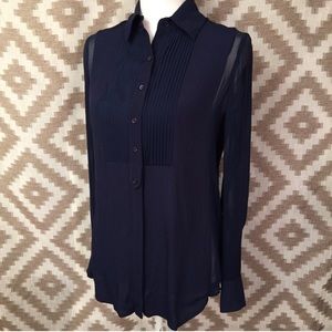 Vince Navy Blue silk Long Sleeve Blouse